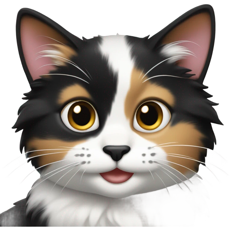 Black and white calico cat smiling cutely emoji
