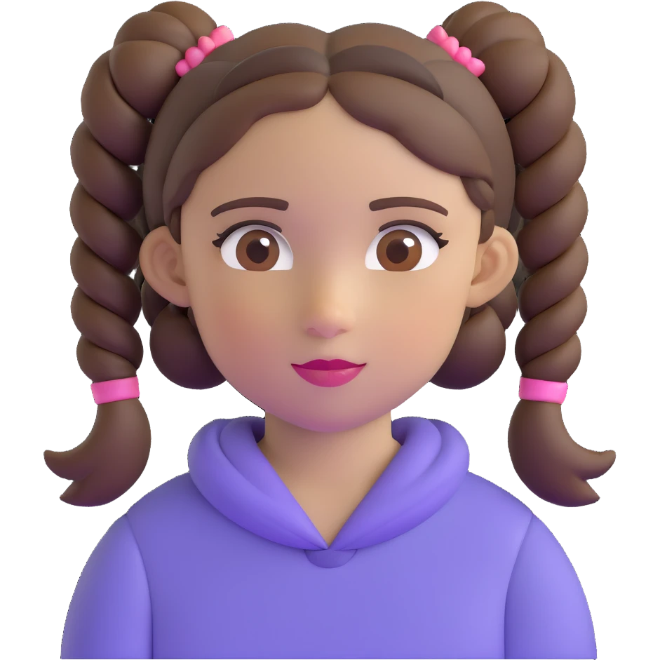girl with brown eyes, brown hair in pigtails emoji