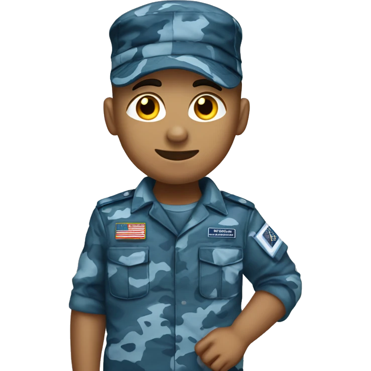 Blue camouflage uniform light skin boy saluting emoji