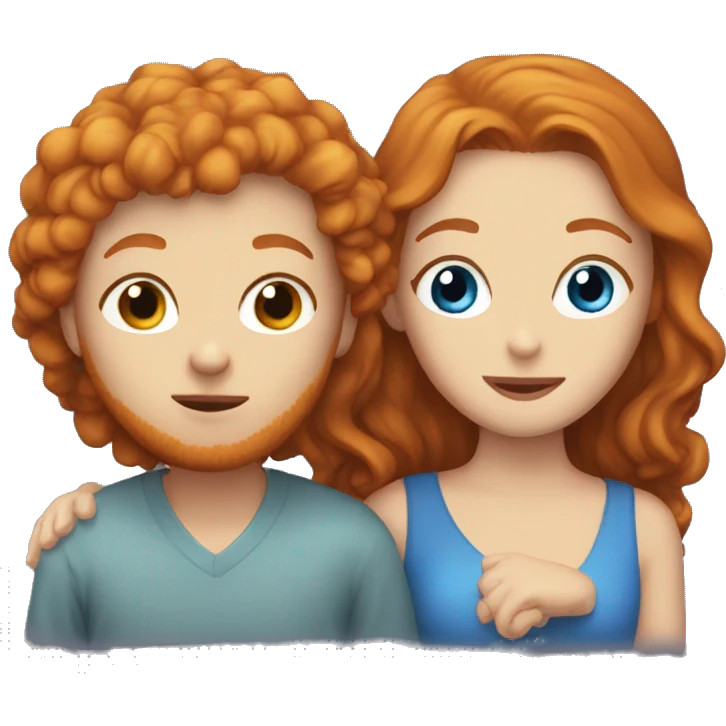Ginger  with blue eyesand brunette with hazel kissing  emoji