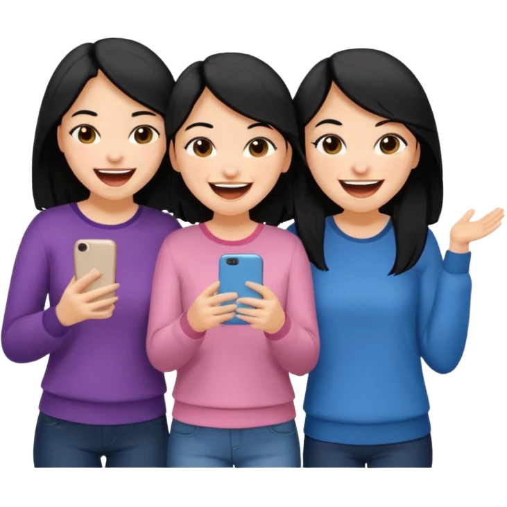 Two brunettes and one black hair girls hanging out  emoji