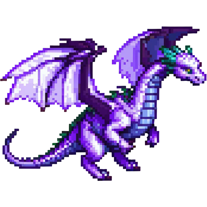 pixel art style ender dragon, flying pose, purple highlights, no text emoji
