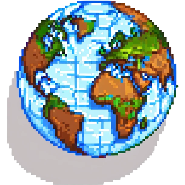 minecraft world icon, blocky globe with grassy top and dirt sides, simple and colorful emoji