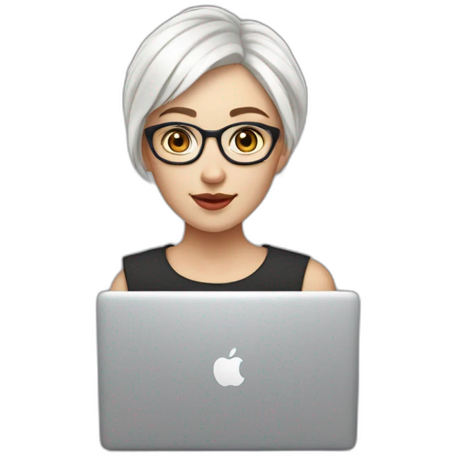 it-programmer-girl-white-short-hair-with-macbook without glassesshort emoji