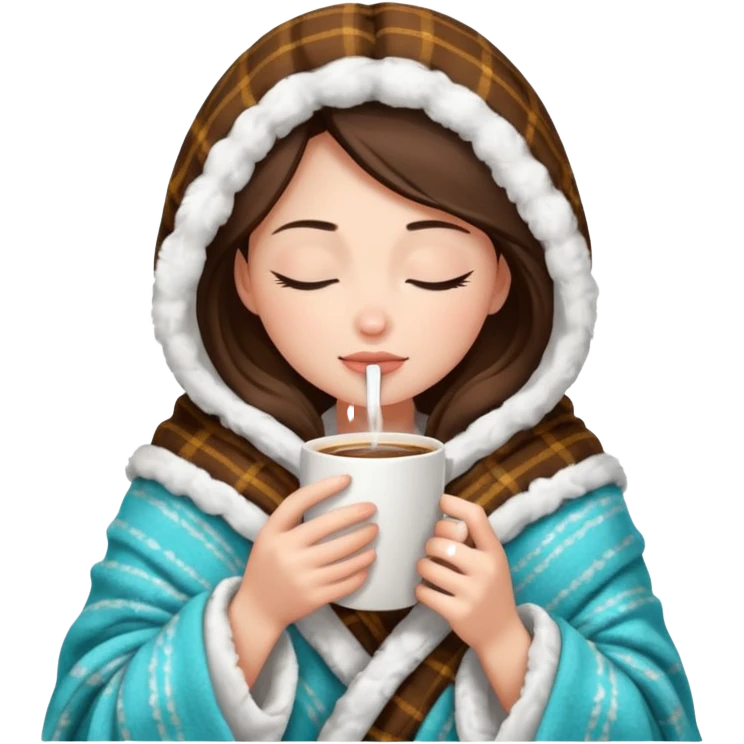 girl inside a blanket sipping coffee eyes closed emoji