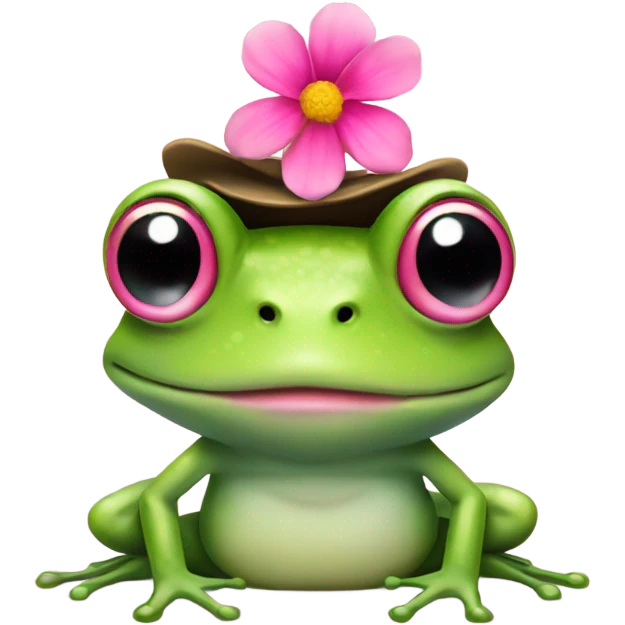 frog with a pink flower on its head like a hat emoji