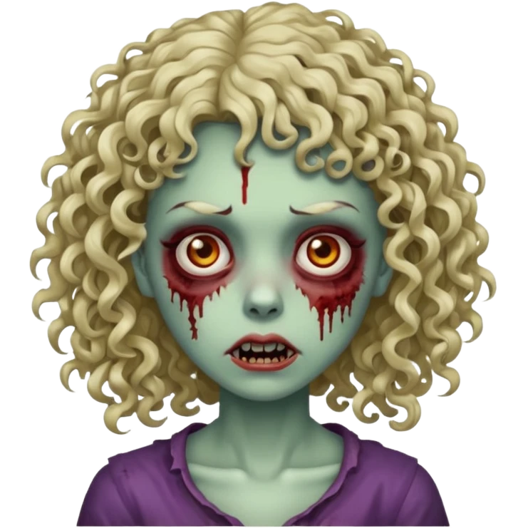 Faça uma mulher zumbi com o cabelo cacheado médio, e uma franja cacheada emoji