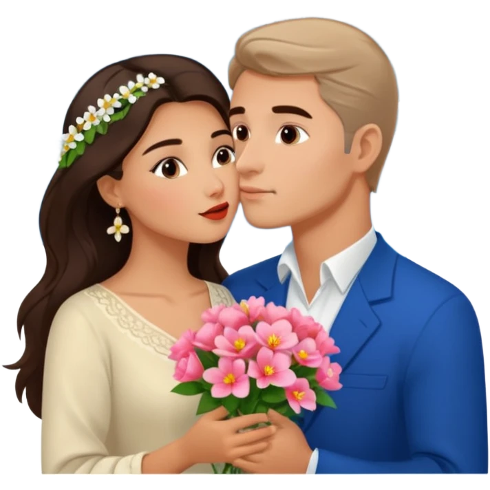 Kissing Couple traveling in Montenegro russian man and elegant  Latina girl delicate flowers and mountains in the background  emoji
