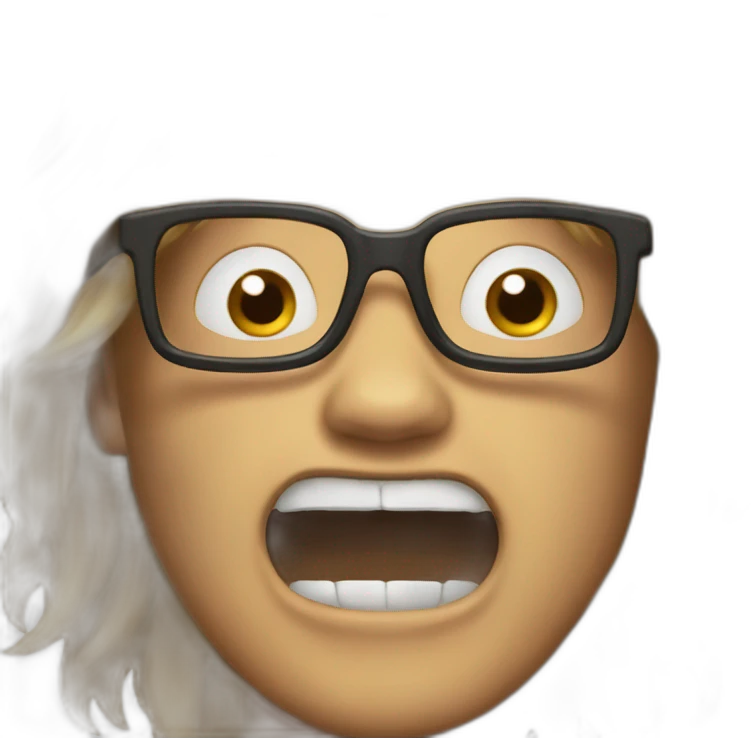 screaming boy with long hair brun glasses long hair emoji