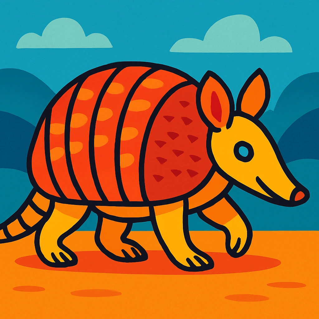 an armadillo, vibrant toon style, walking emoji