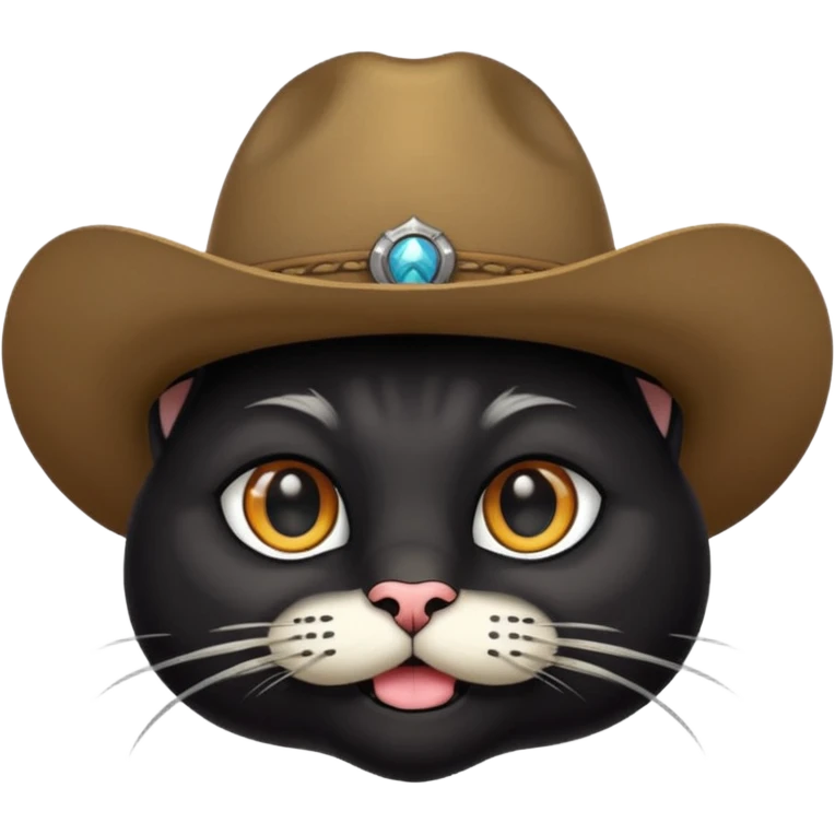 combine the cowboy empjis with a bclack cat emoji and make it have a black thick moustache over the cat wiskers emoji