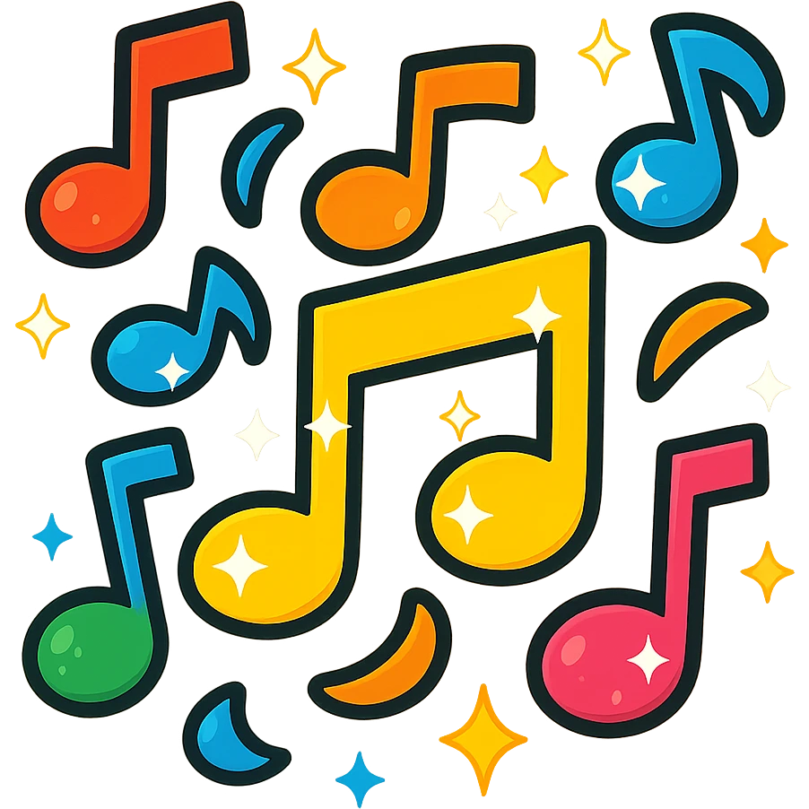 Add sparkling effects to the colorful music notes, keep the vibrant toon style, bold and lively. emoji