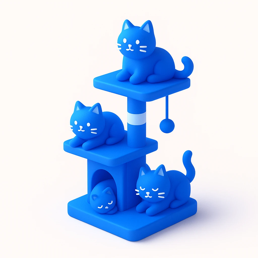 cats relaxing in a vertical playhouse emoji