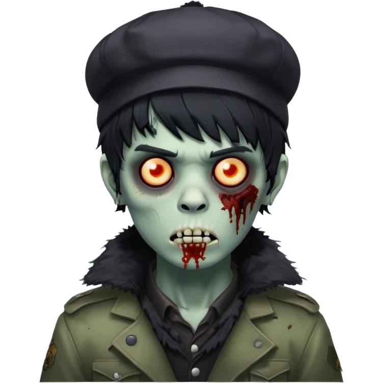 zombie boy with ushanka, black messy hair with bangs  emoji
