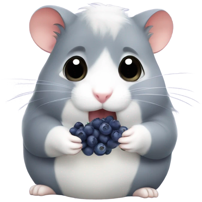 Grey hamster eating blueberries emoji