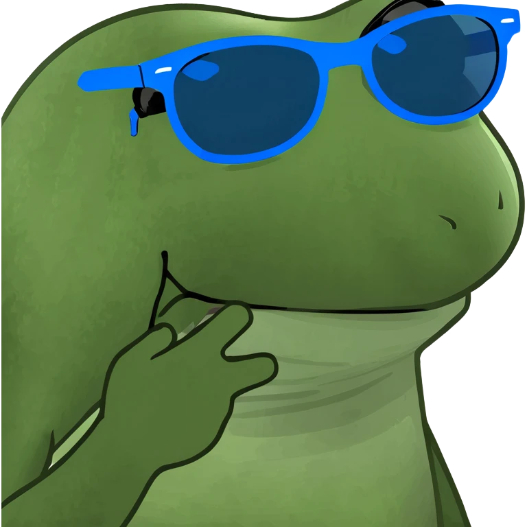 Bufo frog with blue sunglasses, sipping a rainbow cocktail, in bufo style, transparent background emoji