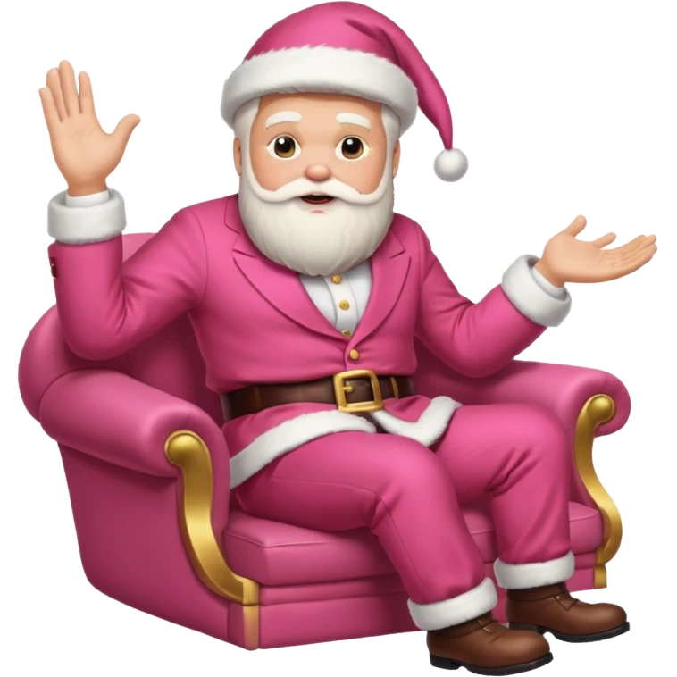 santa claus in a pink suit flying on donald trump emoji