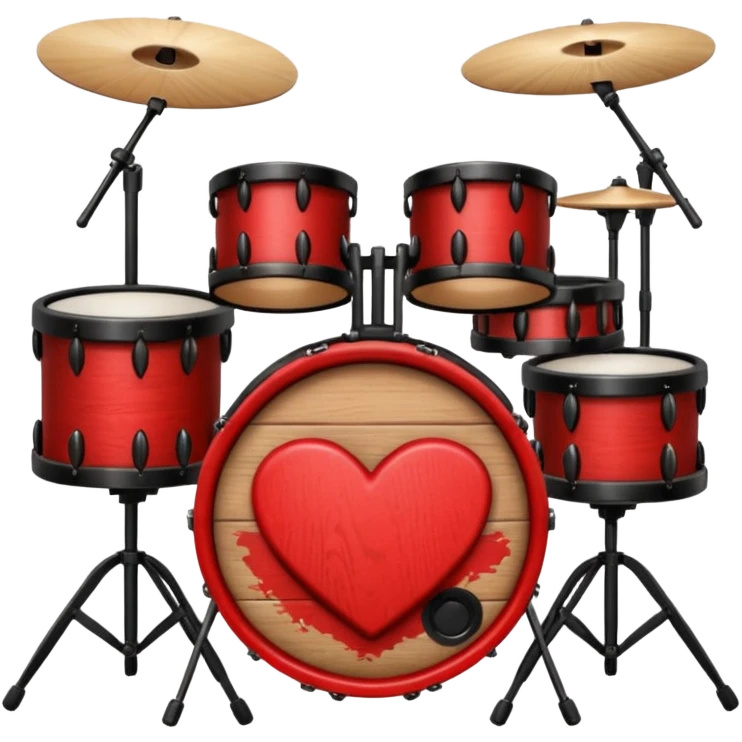 Brown heart inside which there is a black and red drum kit emoji