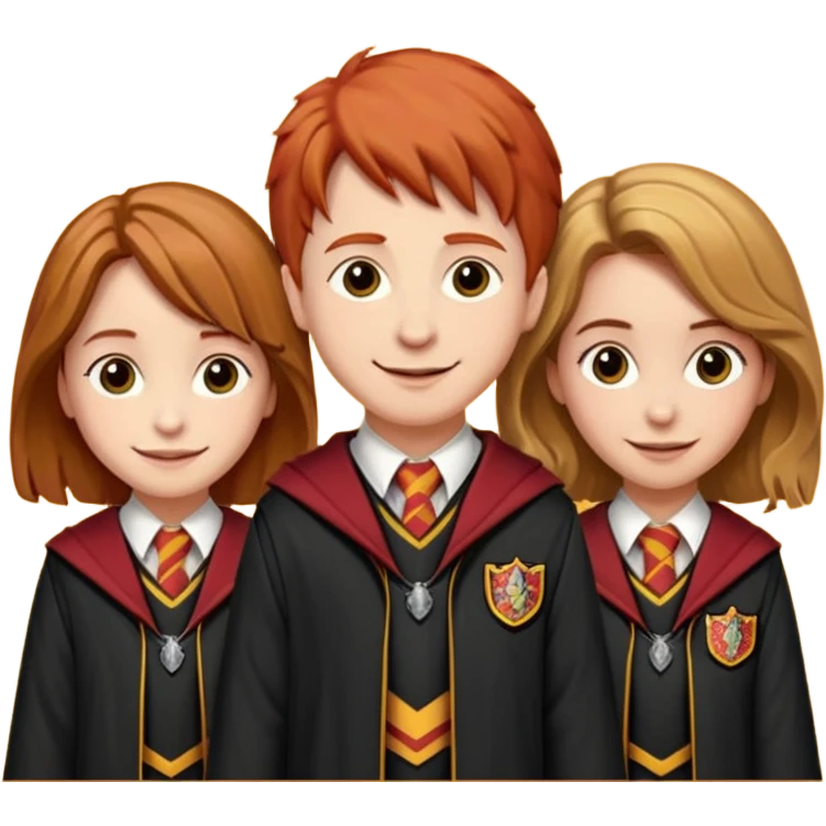 harry potter, ronald weasley and hermione granger in gryfinndor uniform emoji