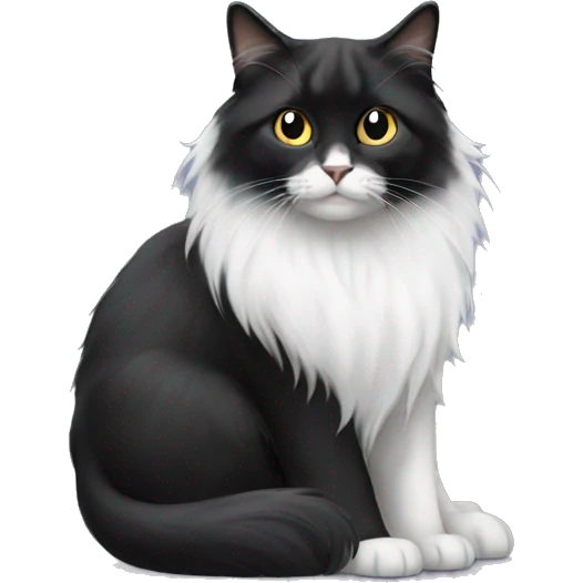 long haired cat half black half white emoji