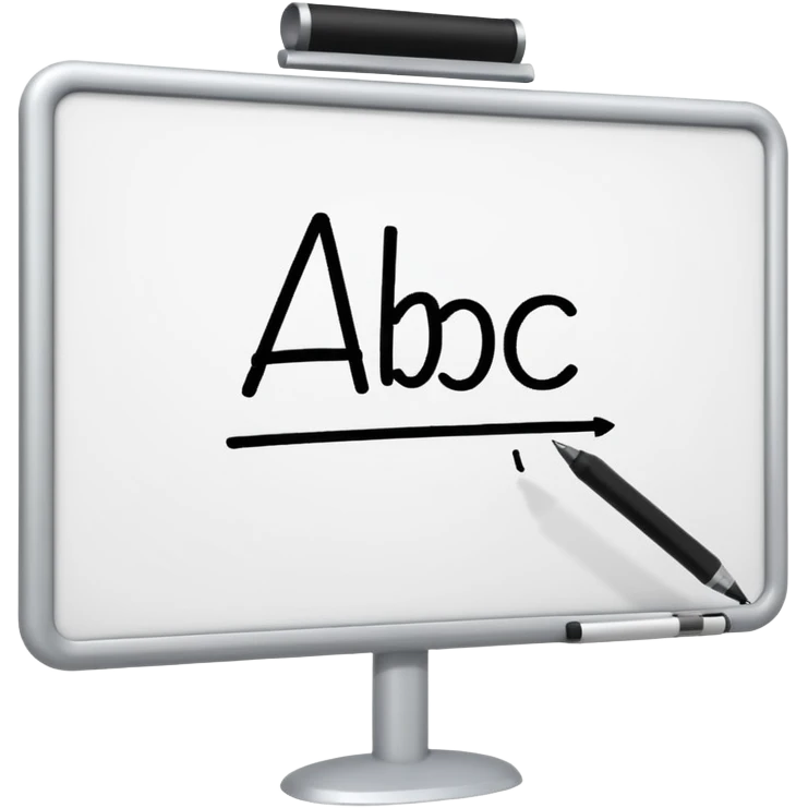 Whiteboard with ABC written on with handwriting emoji