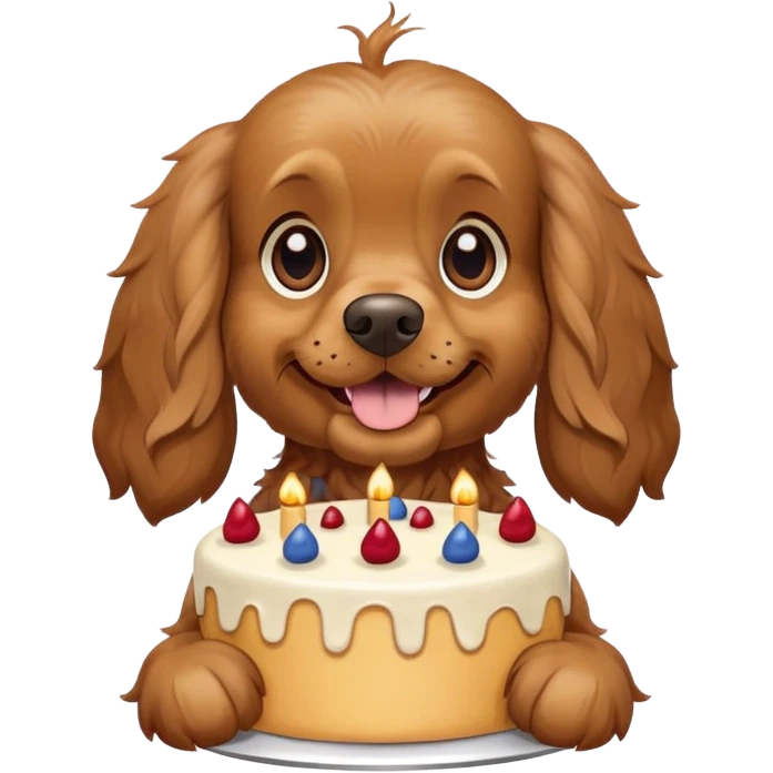 Cocker spaniel holding a cake emoji