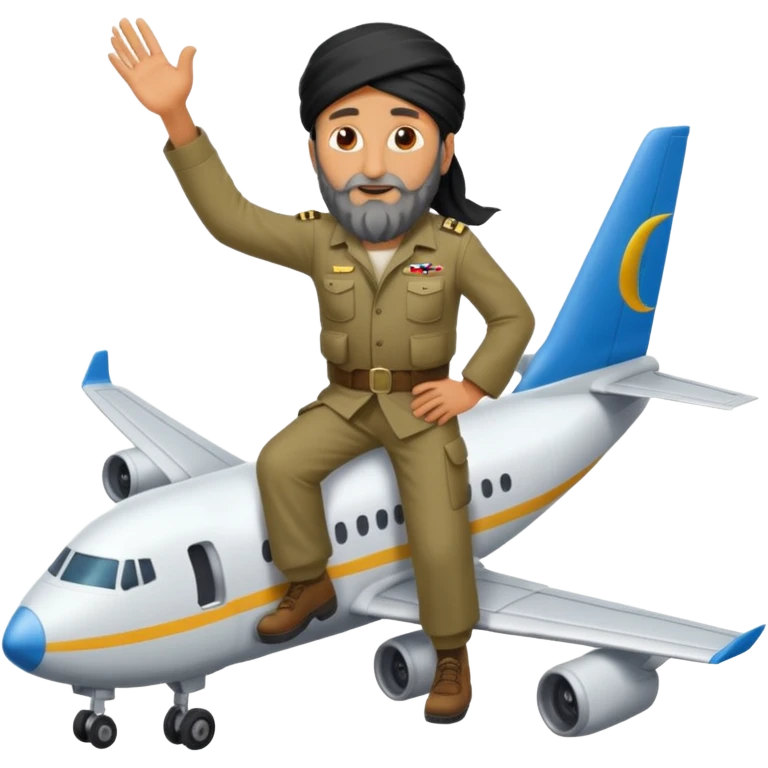 Osama bin Ladin standing on top of a plane with legs emoji