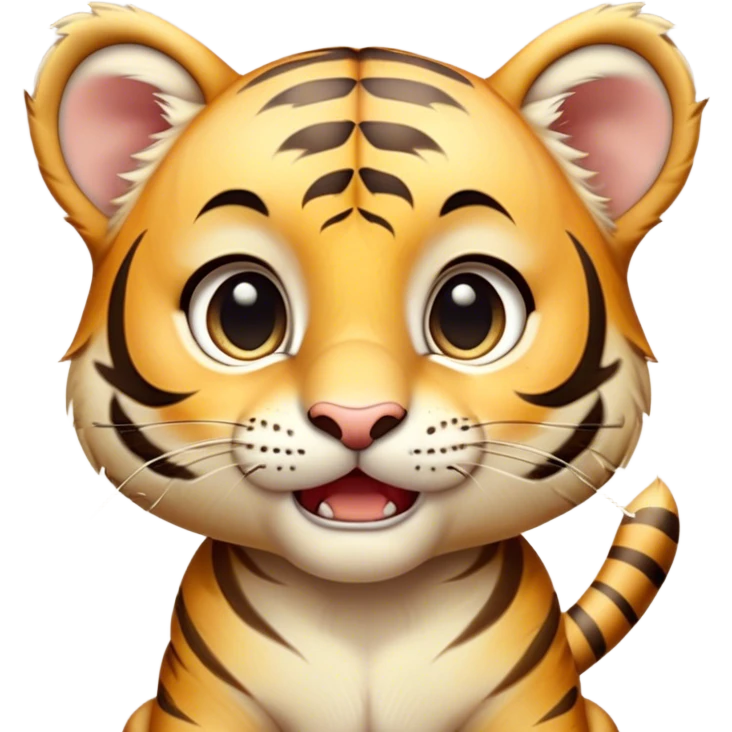 Cinematic Comical Tiger Cub Portrait Emoji, Head tilted dramatically with an exaggeratedly shocked expression, featuring a compact, endearing build with wide, comically expressive eyes full of humorous disbelief, Simplified yet hilariously expressive features, highly detailed, glowing with a slightly sassy wild glow, high shine, dramatic yet playful, stylized with an air of quirky feline attitude, soft glowing outline, capturing the essence of a meme-worthy tiger cub that looks ready to side-eye its way into viral fame! emoji