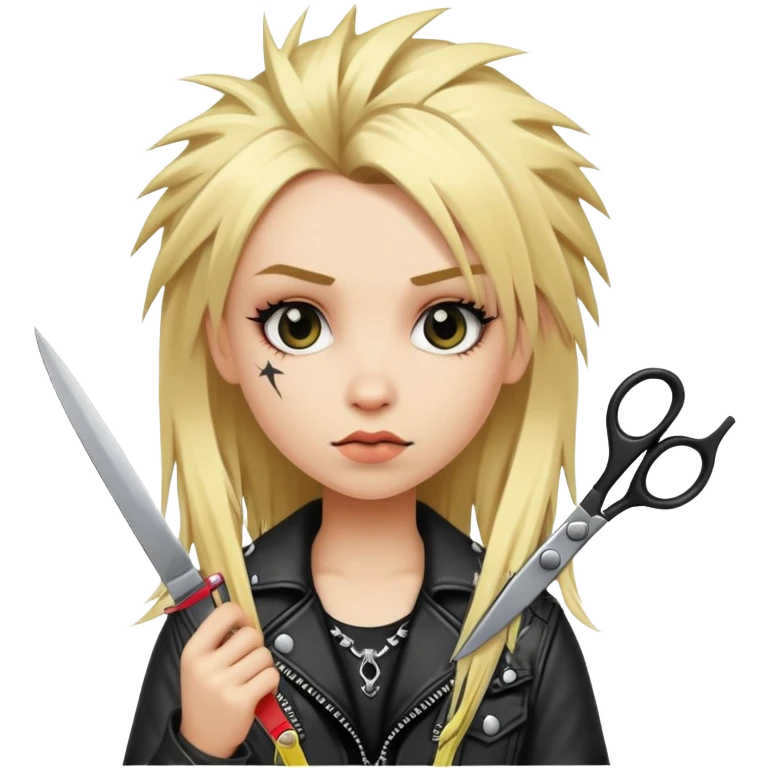 punk- girl with long blonde hair and scissors   emoji