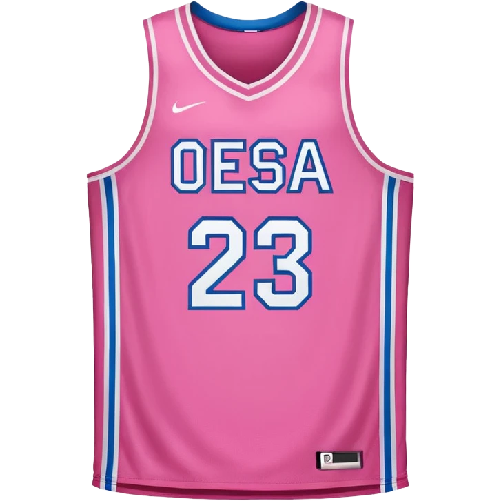 pink basketball jersey with the number 23 and a logo emoji