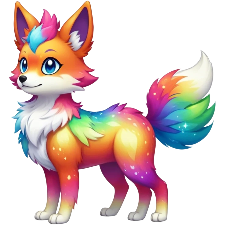 Vibrant multicolored Falvie-Fionbri-creature-sparkle-canine-fursona, full body emoji