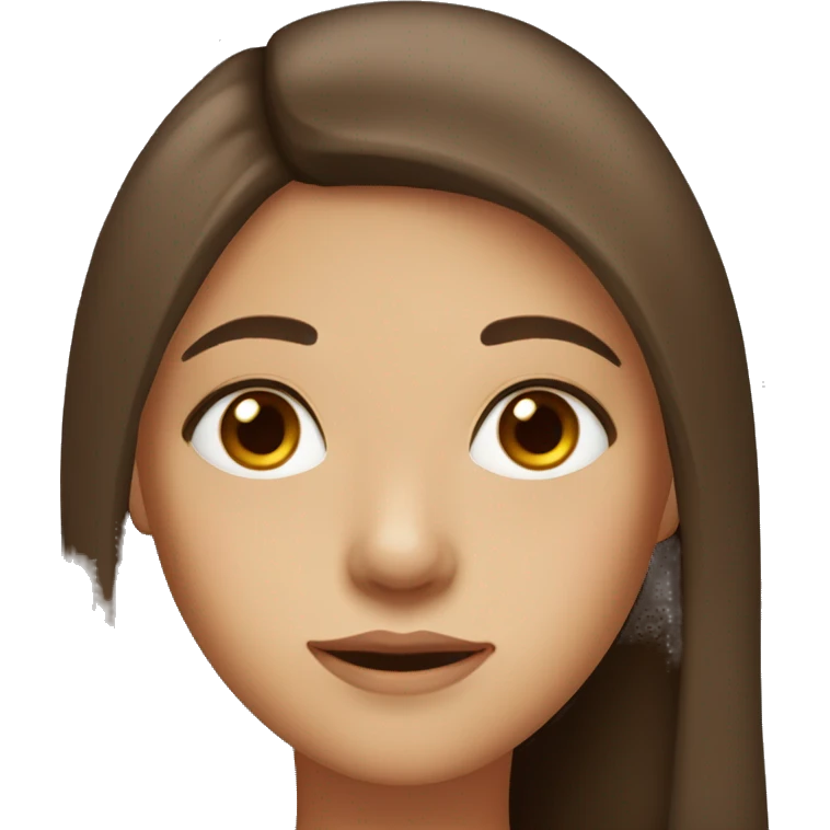 a girl with dark brown eyes. She has brown, long, straight hair with a slight orange tint. Her face has freckles on her cheeks. Has a fair skin tone emoji