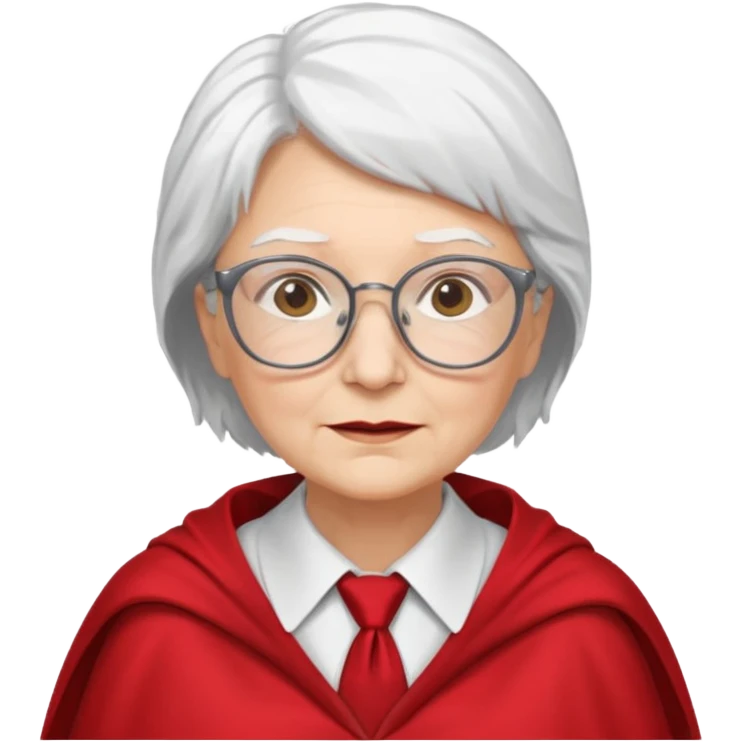 An older woman with glasses and white hair, in a red tie and cape emoji