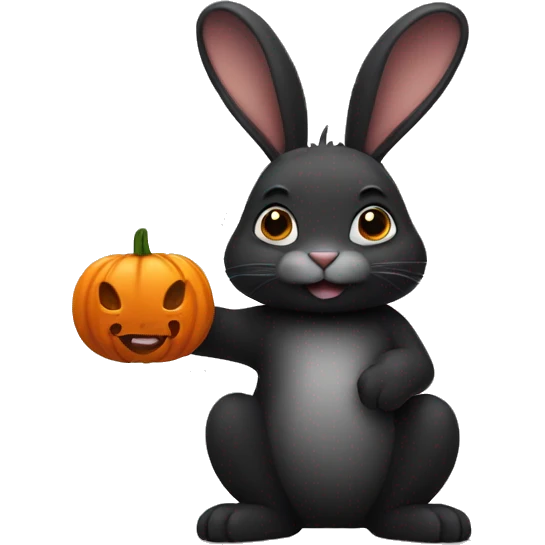 black bunny holding a pumpkin emoji