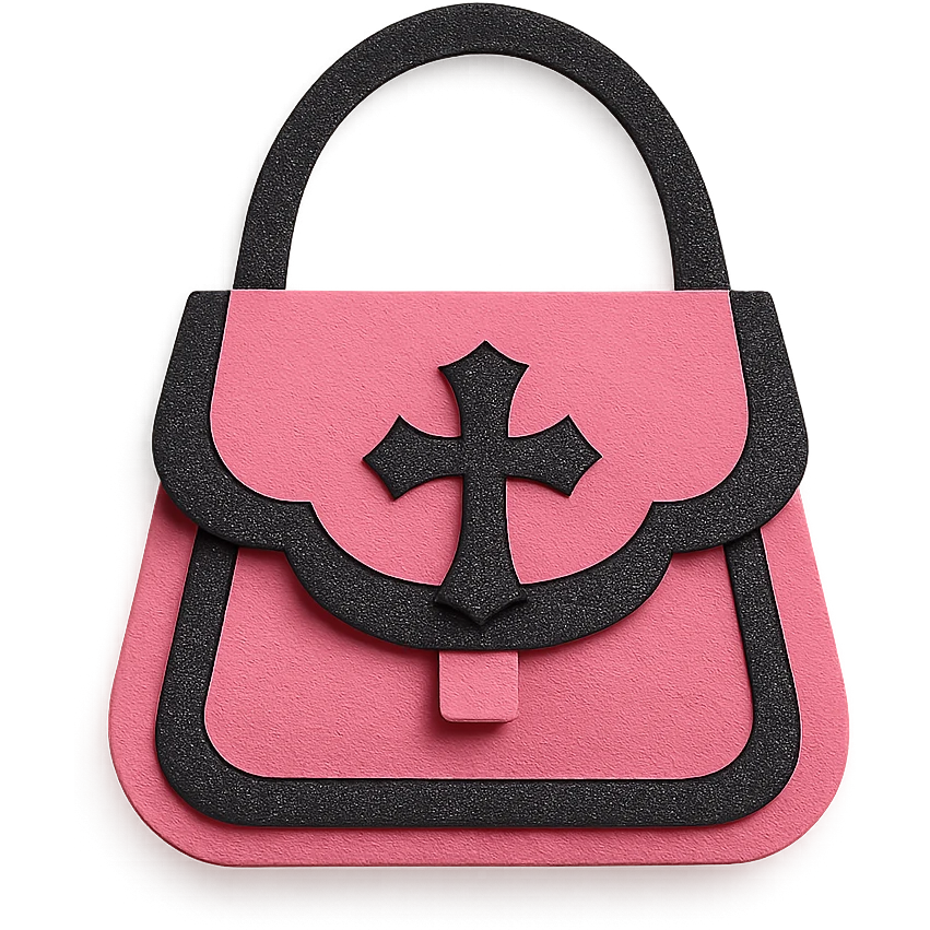 pink and black gothic purse, paper craft style, layered paper textures, handmade look, soft shadows emoji