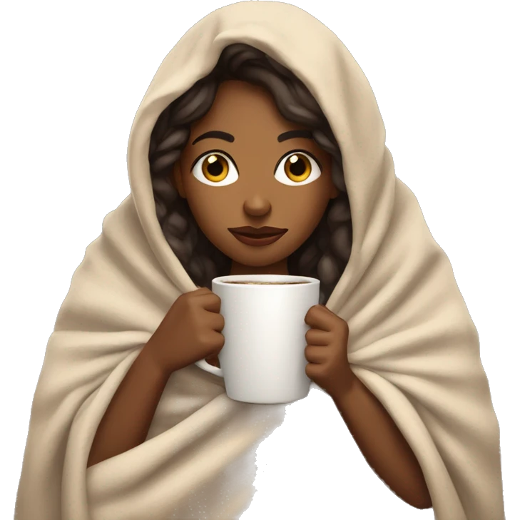 brown girl inside a blanket sipping coffee eyes closed emoji