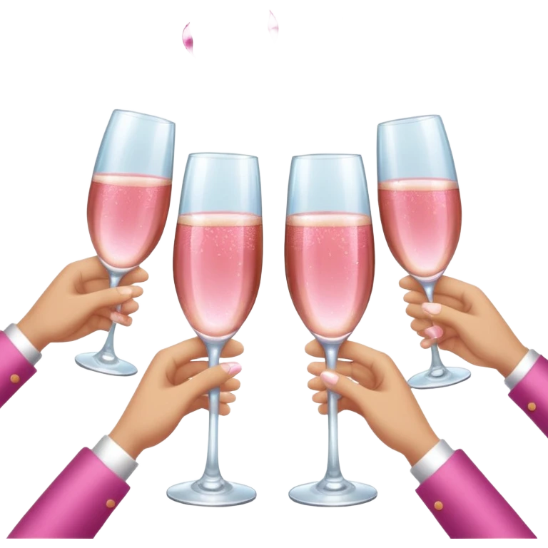 champagne glasses with pink champagne giving cheers with hands emoji