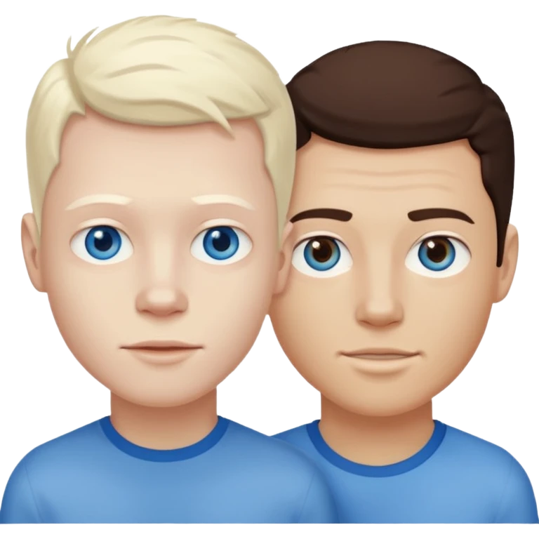Two guys, the first one is an albino with blue eyes, the second one is a brunette with brown eyes. emoji