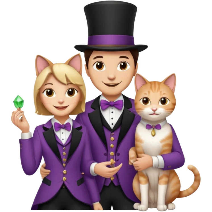 magician couple and their pet cat emoji