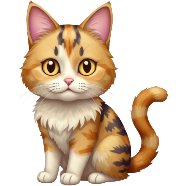 full body anxious looking colourful light calico tabby cat with hazel eyes emoji