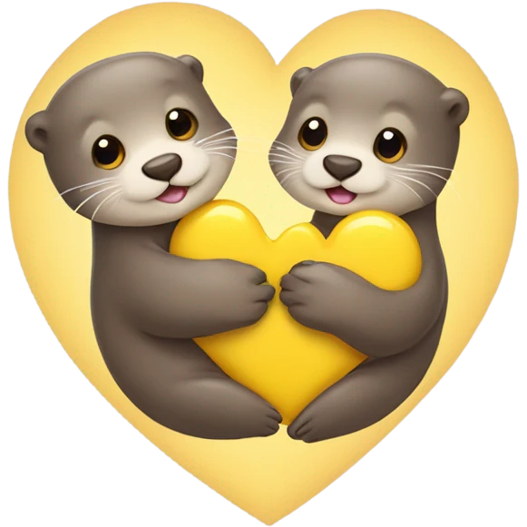 Two cute otters with yellow heart emoji
