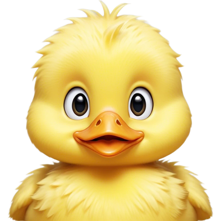 Cinematic Comical Yellow Baby Duck Portrait Emoji, Head tilted dramatically with an exaggeratedly amused expression, featuring a striking, fluffy yellow downy coat with a tiny quirky beak, wide, expressive eyes filled with playful disbelief, Simplified yet hilariously expressive features, highly detailed, glowing with a slightly sassy glow, high shine, dramatic yet playful, stylized with an air of cheeky mischief, bright and endearing, soft glowing outline, capturing the essence of a spirited and over-the-top duckling, so meme-worthy it feels like it could peep its way into internet fame instantly! emoji