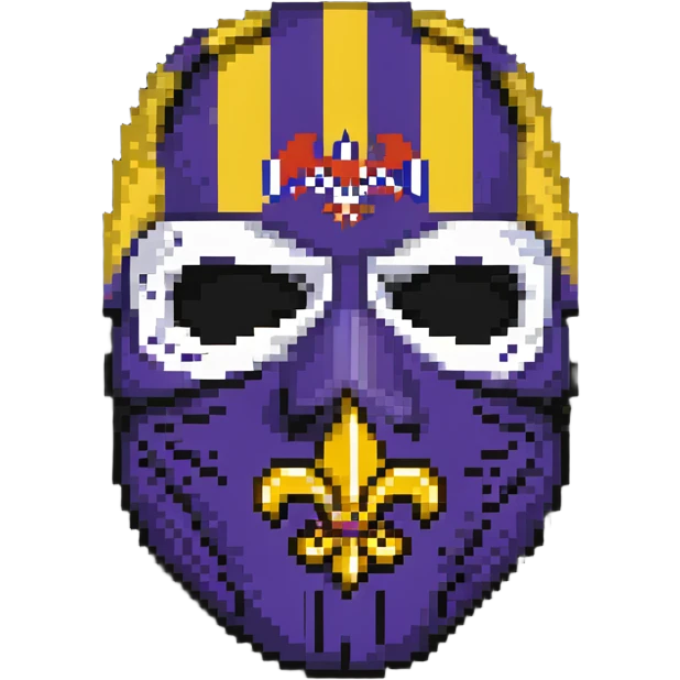 Louisiana themed ski mask with state flag colors and outline emoji