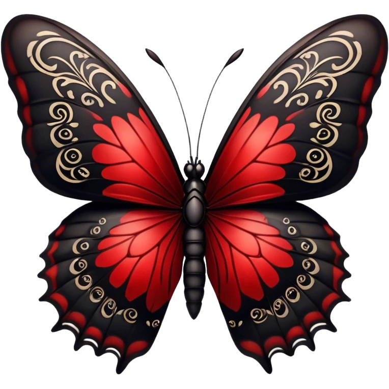 An Edgy crimson-blood-red obsidian-black beautiful butterfly emoji
