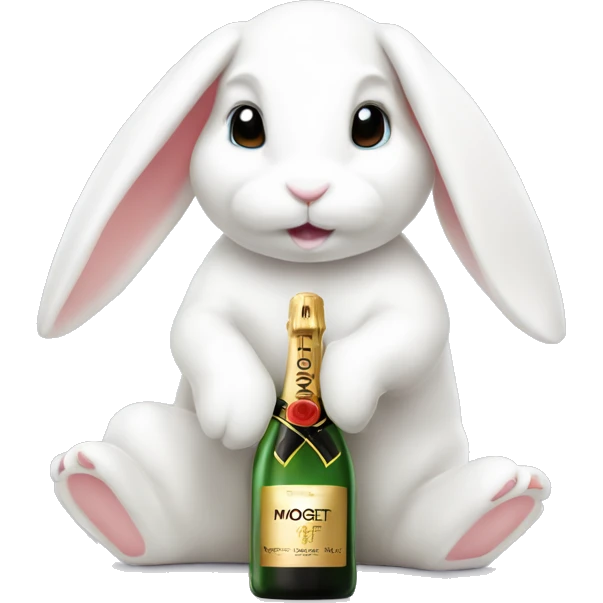 Cute white bunny with moet bottle emoji