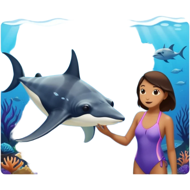 une personne qui est devant un aquarium où on peut carresser un raies menta emoji