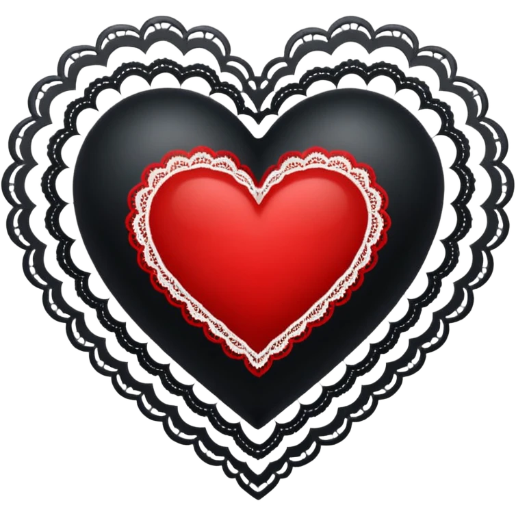 black heart with red center amd white lace emoji