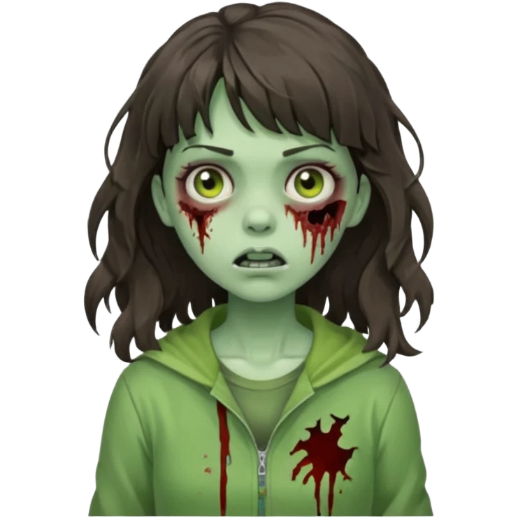 Wavy bangs Brunette zombie girl in horror zombie green  emoji