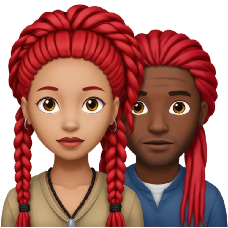 red long dreads lightskin woman and dark hair braids dark skin man  emoji