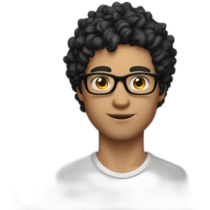 White man with short, curly and wavy black hair and glasses. He has quite a forehead, and he is a gamer. emoji
